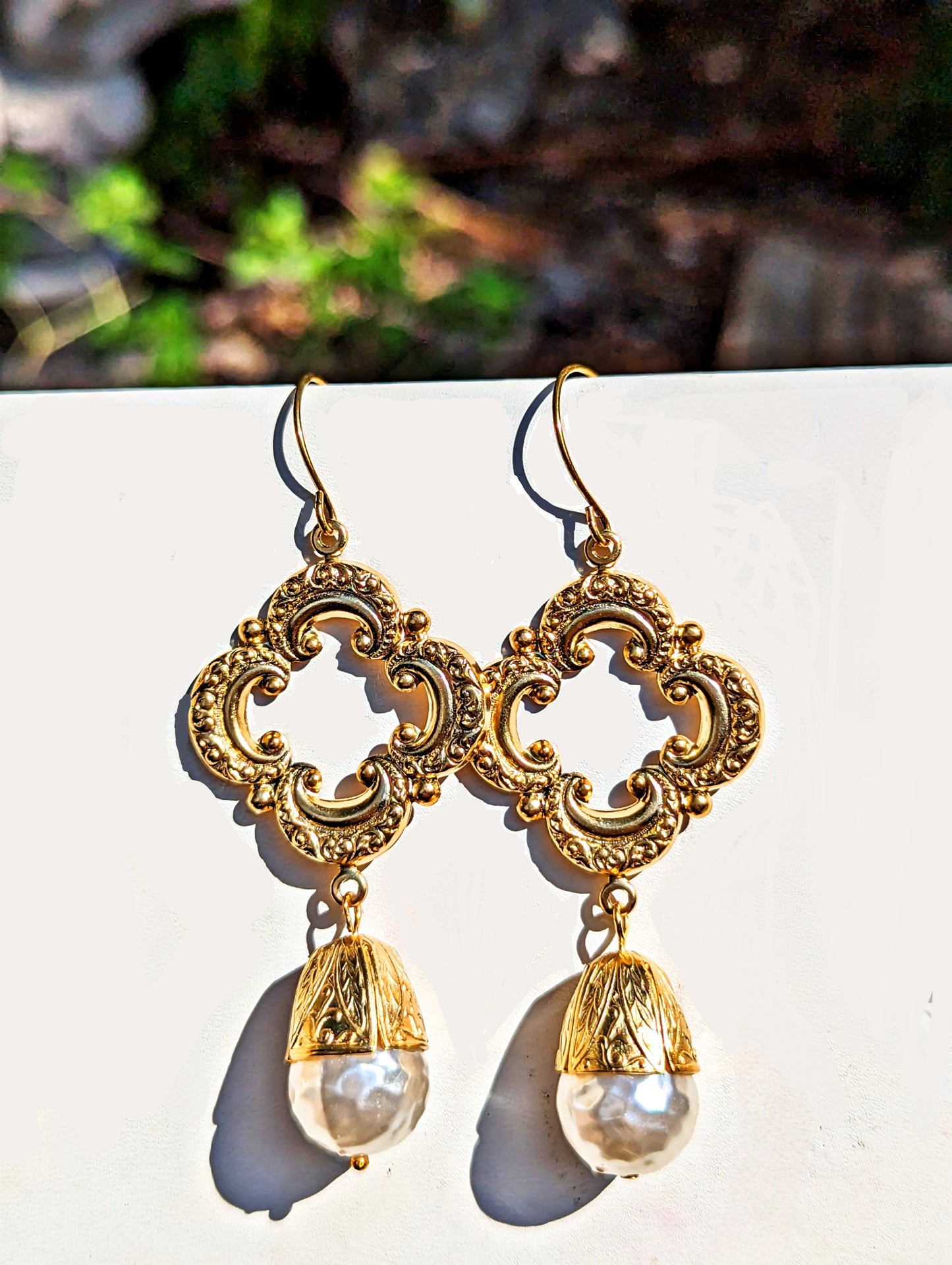 Gold Plated Elegant Vintage Cream Pearl Drop Earrings 3 inch Long USA Made by Sugar Gay Isber unisex-adult Bridal Other colors available