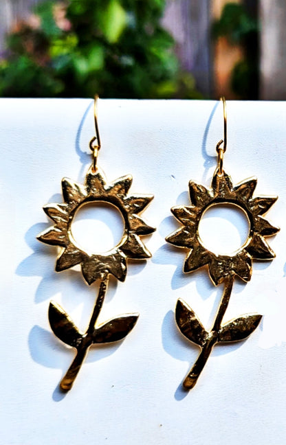 Stunning Flower Power 24k Gold Plated Earrings - Adult Unisex - Designed by Award-Winning Artist Sugar Gay Isber