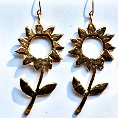 Stunning Flower Power 24k Gold Plated Earrings - Adult Unisex - Designed by Award-Winning Artist Sugar Gay Isber