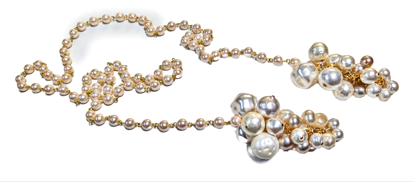 Grape Cluster Handlinked White Vintage Pearls Tie On Adjustable 38 inches Handmade Sugar Gay Isber Adjustable Gold Adult Unisex Gold