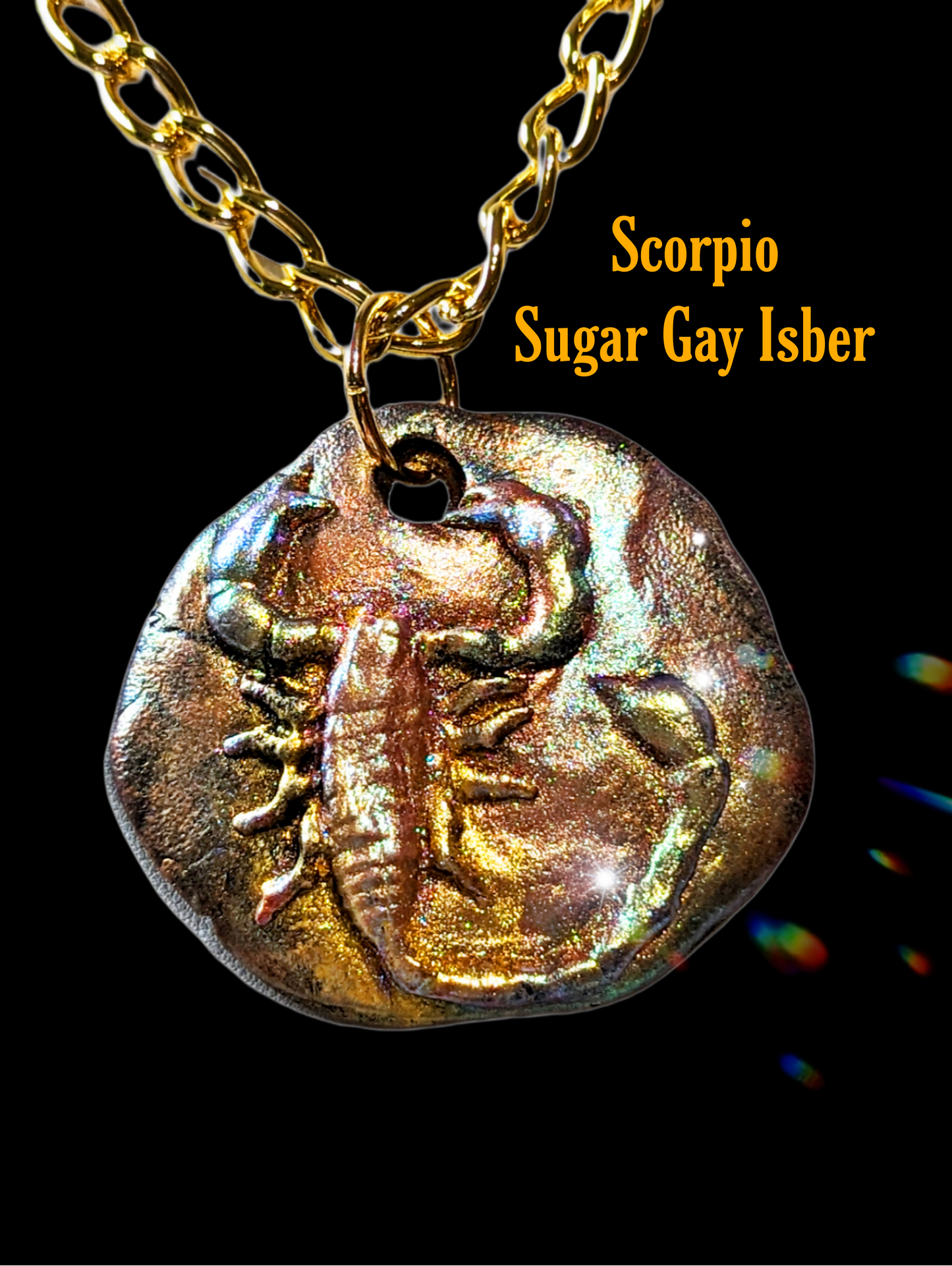 Scorpio Scorpian Plaque Gold Steel 19" Adjustable chain Handmade Each Unique Sugar Gay Isber Zodiac