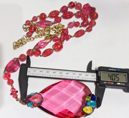 Giant HOT PINK Czech Crystal + Swarovski Drama Drop 1 of 1 hand linked vintage beads Gay Isber Necklace