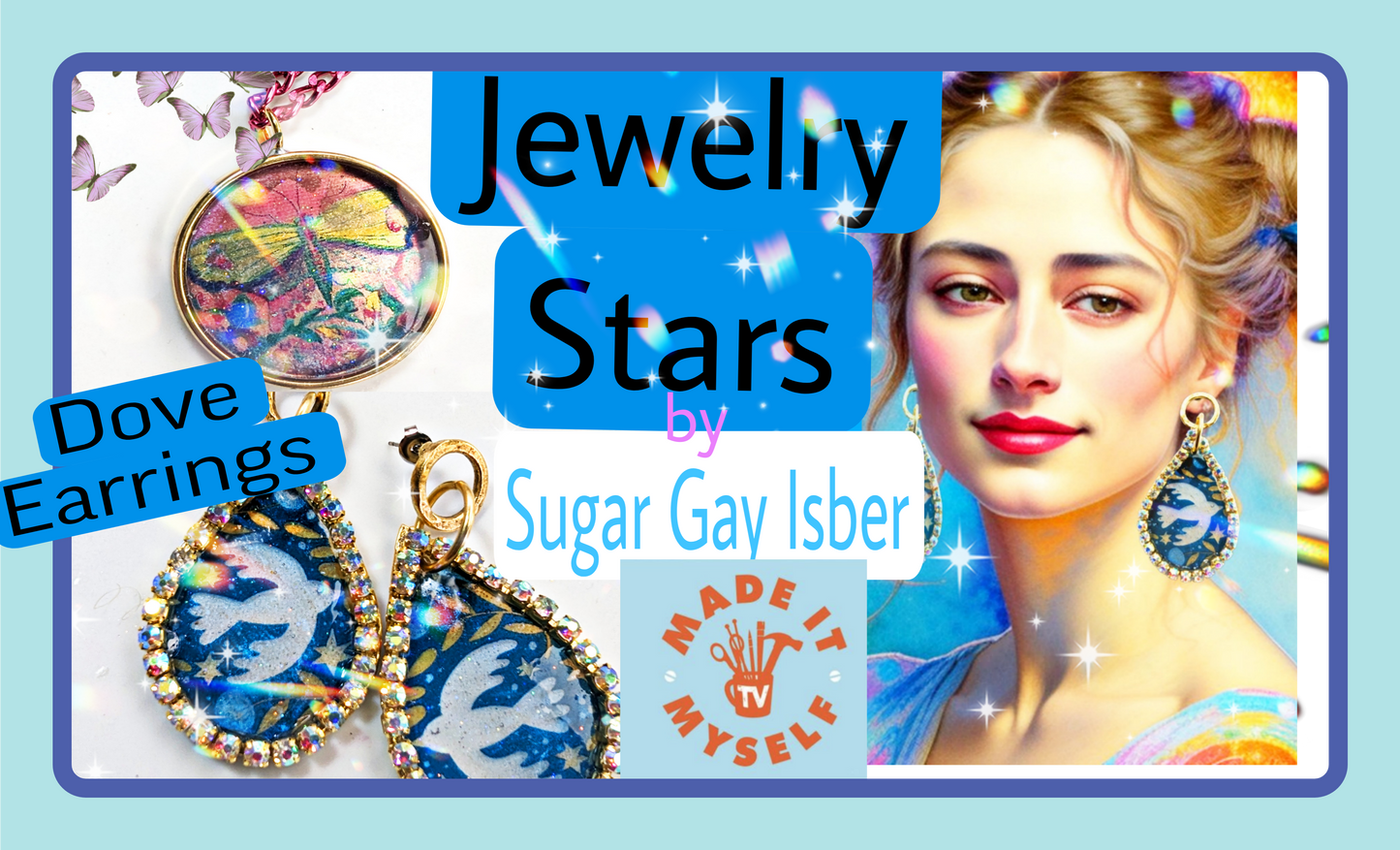 Beautiful Blue and Dove Sparkle Earrings Blue Gold Plated USA Made Sugar Gay Isber Free Shipping