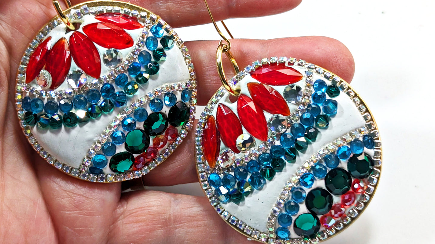 Handmade Classic Ornament White Sparkle Earrings US Made Sugar Gay Isber