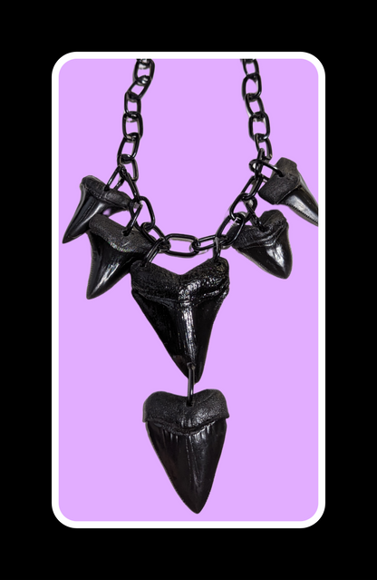 6 Black Shark Tooth Fossil Replicas Necklace Unisex Statement Sugar Gay Isber Statement