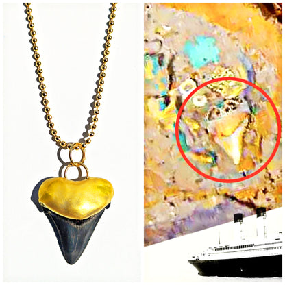 Shark Tooth Necklace found on the Titanic Pendant Gold 34" Ball Chain Unisex Beach Wedding