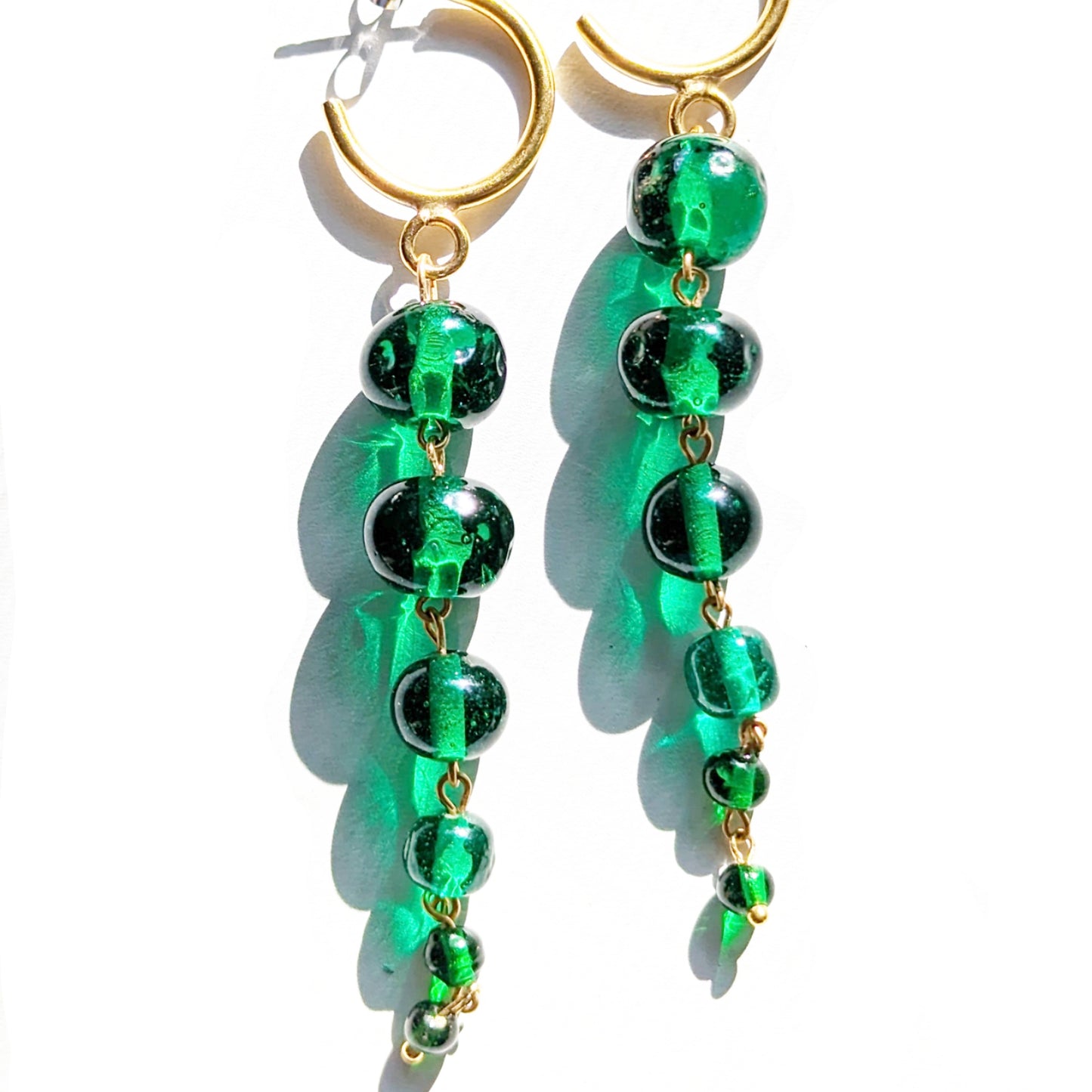 Green Handmade Vintage Beads Dangle Drop Earrings USA made Sugar Gay Isber Free shipping 3.5 inches