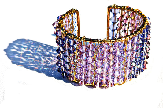 Shades of Purple Cuff Bracelet RARE Vintage Swarovski Handmade Sustainable USA Sugar Gay Isber