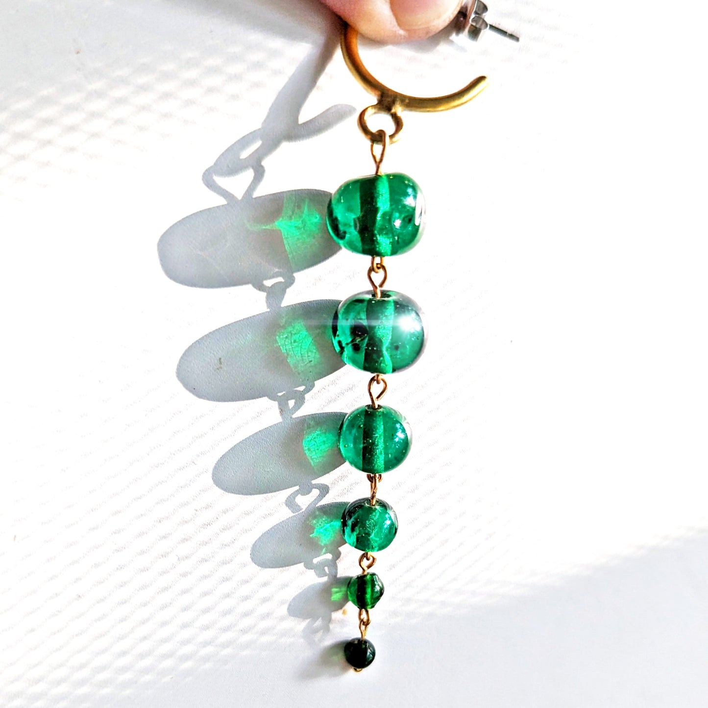 Green Handmade Vintage Beads Dangle Drop Earrings USA made Sugar Gay Isber Free shipping 3.5 inches