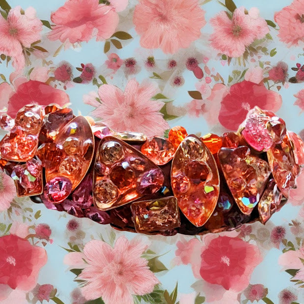 Padparadscha Rose Peach Swarovski Collar Adjustable to any length USA Gay Isber WOW Necklace