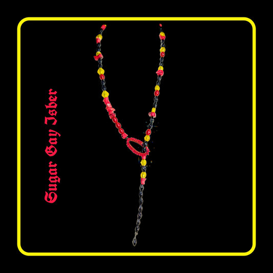 Red, Black, Yellow Beaded Coral Snake Lariat One of One ready for Halloween Sugar Gay Isber Unisex