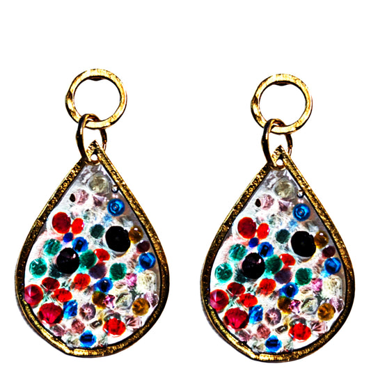 Stained Glass Inspired Multi Colored Post Earrings Gold Plated USA Made Gay Isber 3 inches