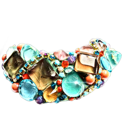 Lab Created Giant Faceted Color Changing Alexandrites Aqua Coral Swarovski Collar Statement Necklace Artisan USA Sugar Gay Isber 1 of 1