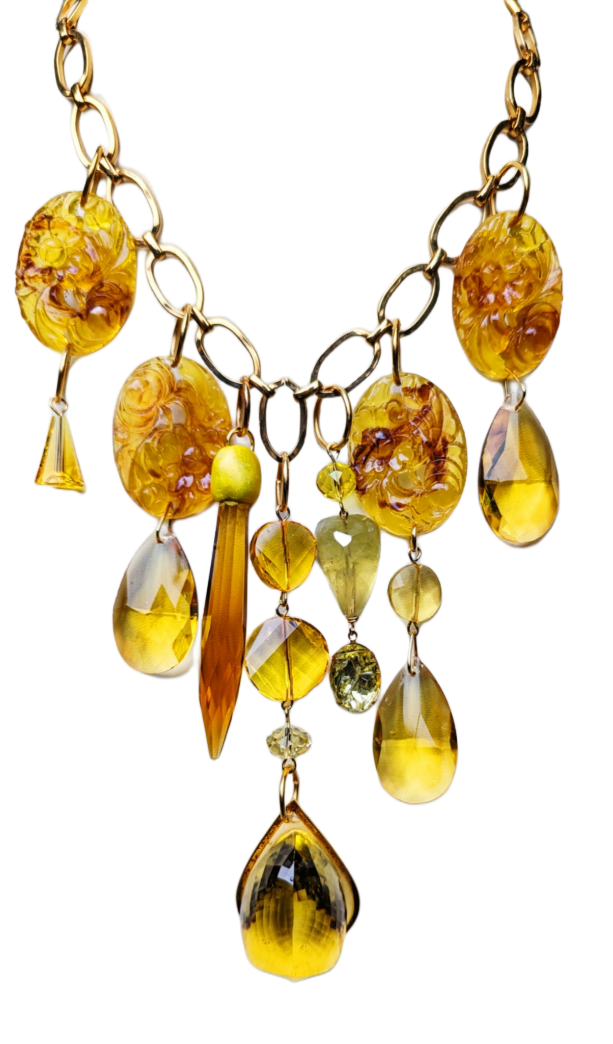 Yellow 200-carat Hand-cut Fancy Citrine Necklace Vintage Swarovskis Artisan USA Sugar Gay Isber