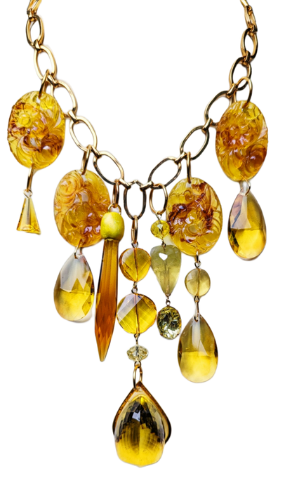 Yellow 200-carat Hand-cut Fancy Citrine Necklace Vintage Swarovskis Artisan USA Sugar Gay Isber