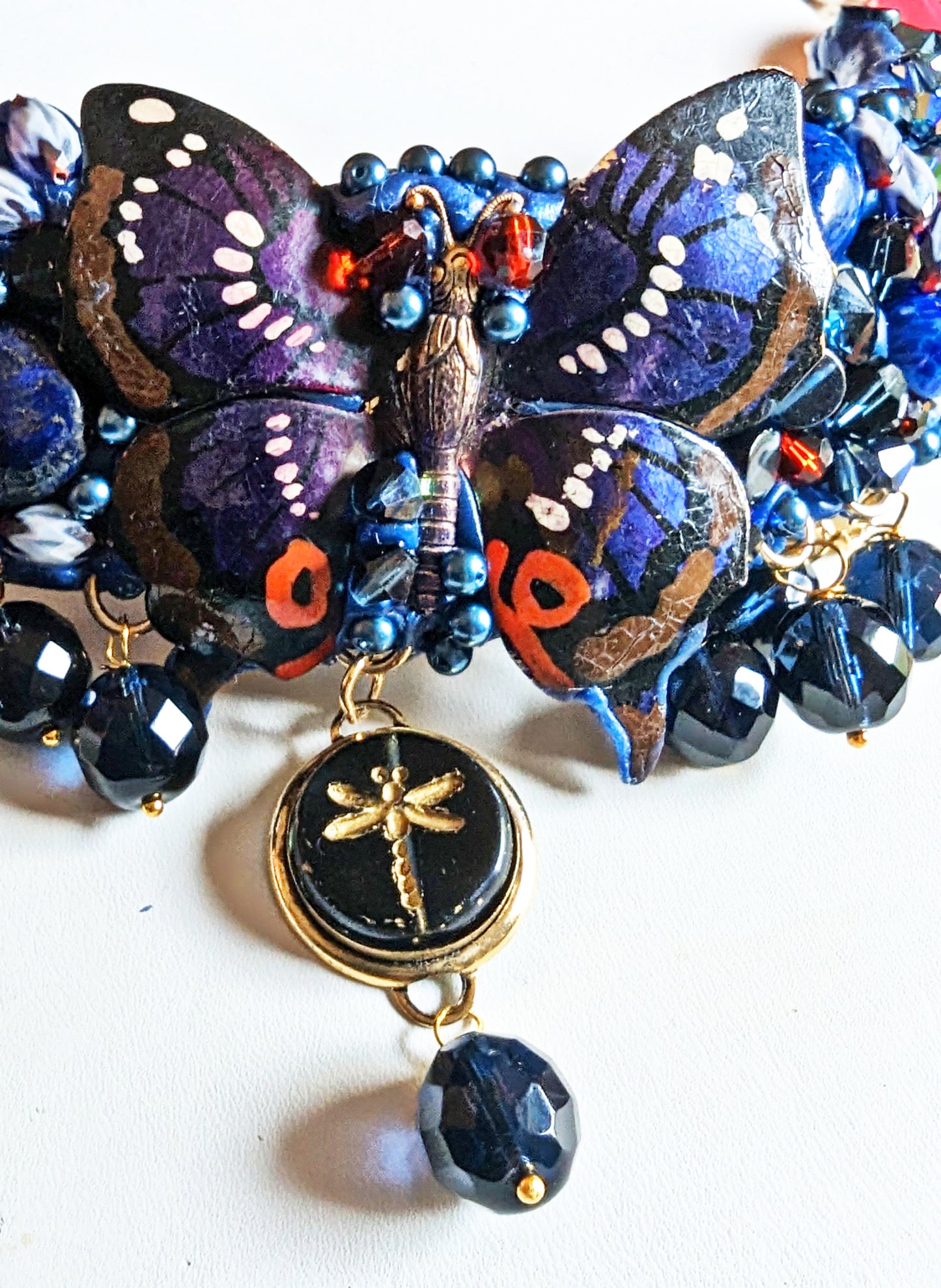 Montana Blue Butterfly Dragonfly Statement Art Collar Necklace Gay Isber USA 1 of 1-Gay Isber Designs