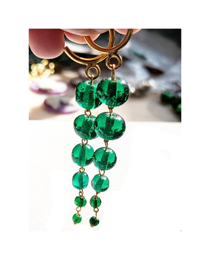 Green Handmade Vintage Beads Dangle Drop Earrings USA made Sugar Gay Isber Free shipping 3.5 inches