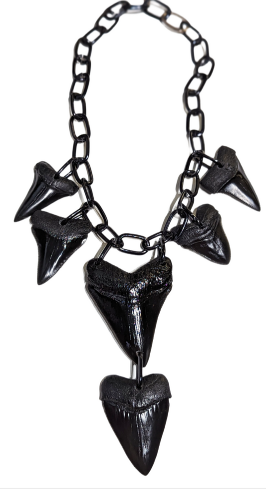 6 Black Shark Tooth Fossil Replicas Necklace Unisex Statement Sugar Gay Isber Statement