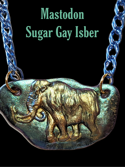 Wooly Mammoth Mastodon Plaque Blue Aluminum chain 18" Adjustable chain Handmade Each Unique Sugar Gay Isber