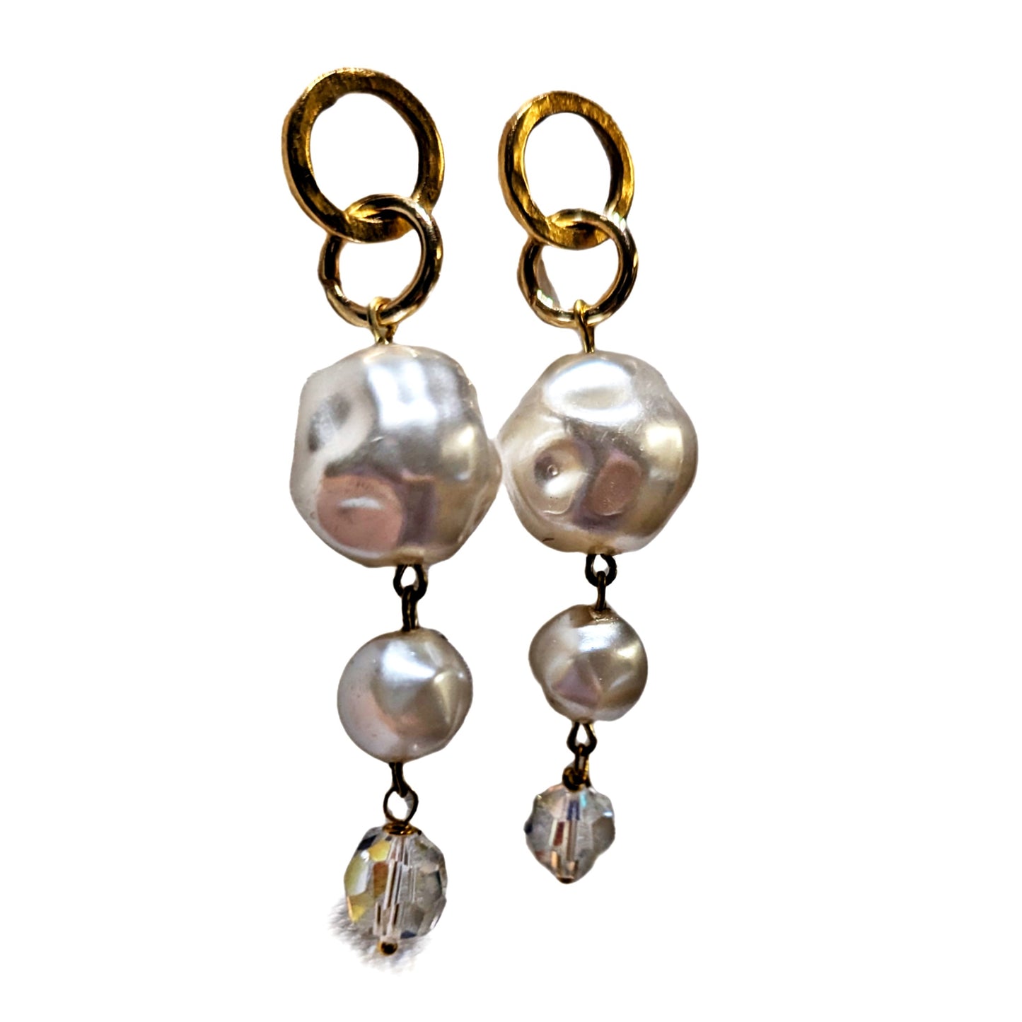 Beautiful Vintage Pearls Earrings with Gold Plated USA Made Hooks Sugar Gay Isber 3 inches