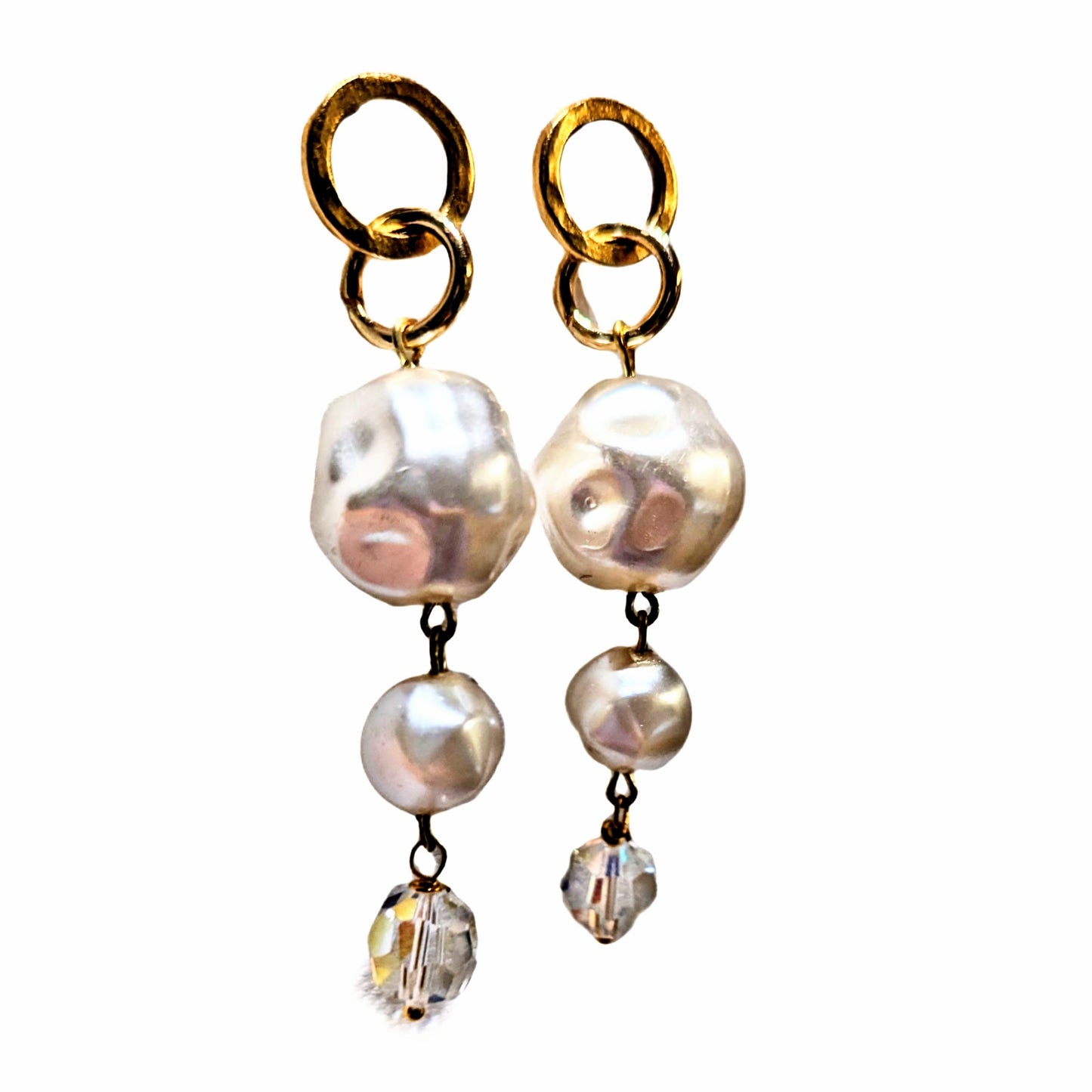 Beautiful Vintage Pearls Earrings with Gold Plated USA Made Hooks Sugar Gay Isber 3 inches