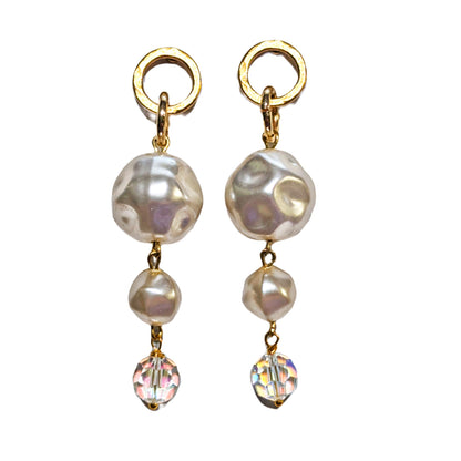 Beautiful Vintage Pearls Earrings with Gold Plated USA Made Hooks Sugar Gay Isber 3 inches