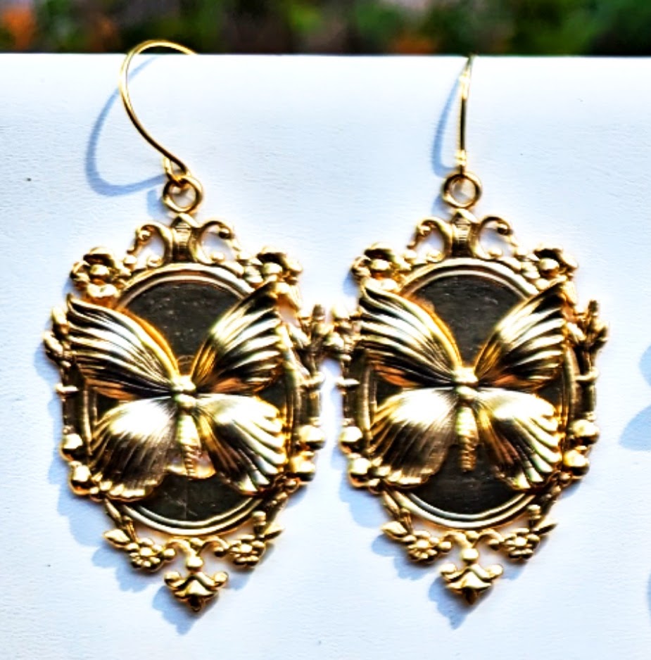 Gold Plated Butterfly USA Hook Earrings 2.5 inches Long USA Made by Sugar Gay Isber unisex-adult