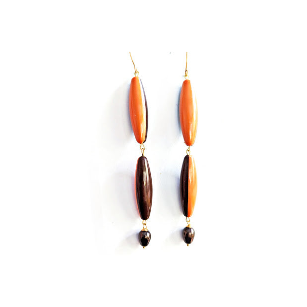 Orange Brown Vintage Plastic Long Earrings Sugar Gay Isber Cleveland Bears Pearls