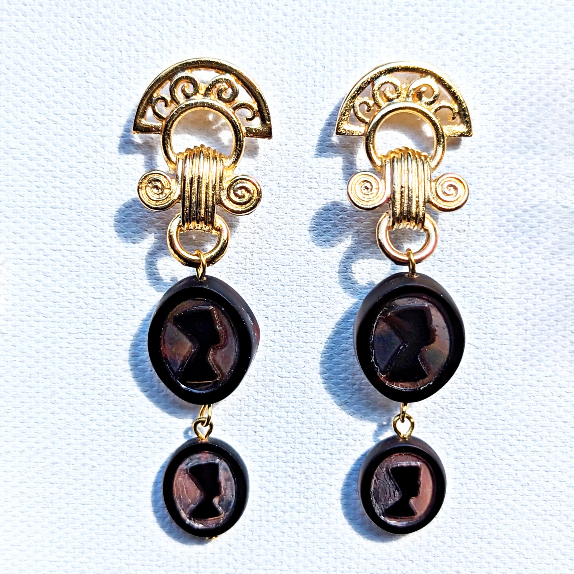 Roman Gold Plated Post Earrings with Vintage Nefertiti Glass Beads Ear – Gay  Isber Designs