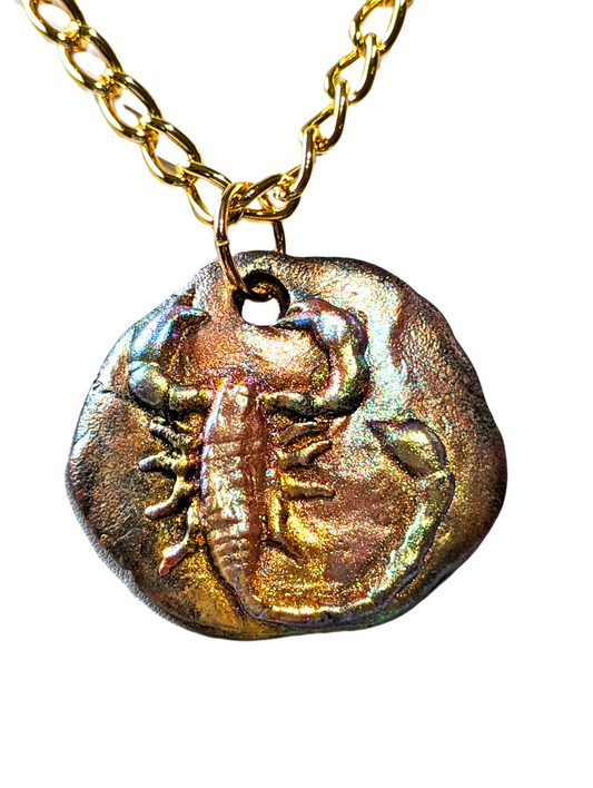 Scorpio Scorpian Plaque Gold Steel 19" Adjustable chain Handmade Each Unique Sugar Gay Isber Zodiac