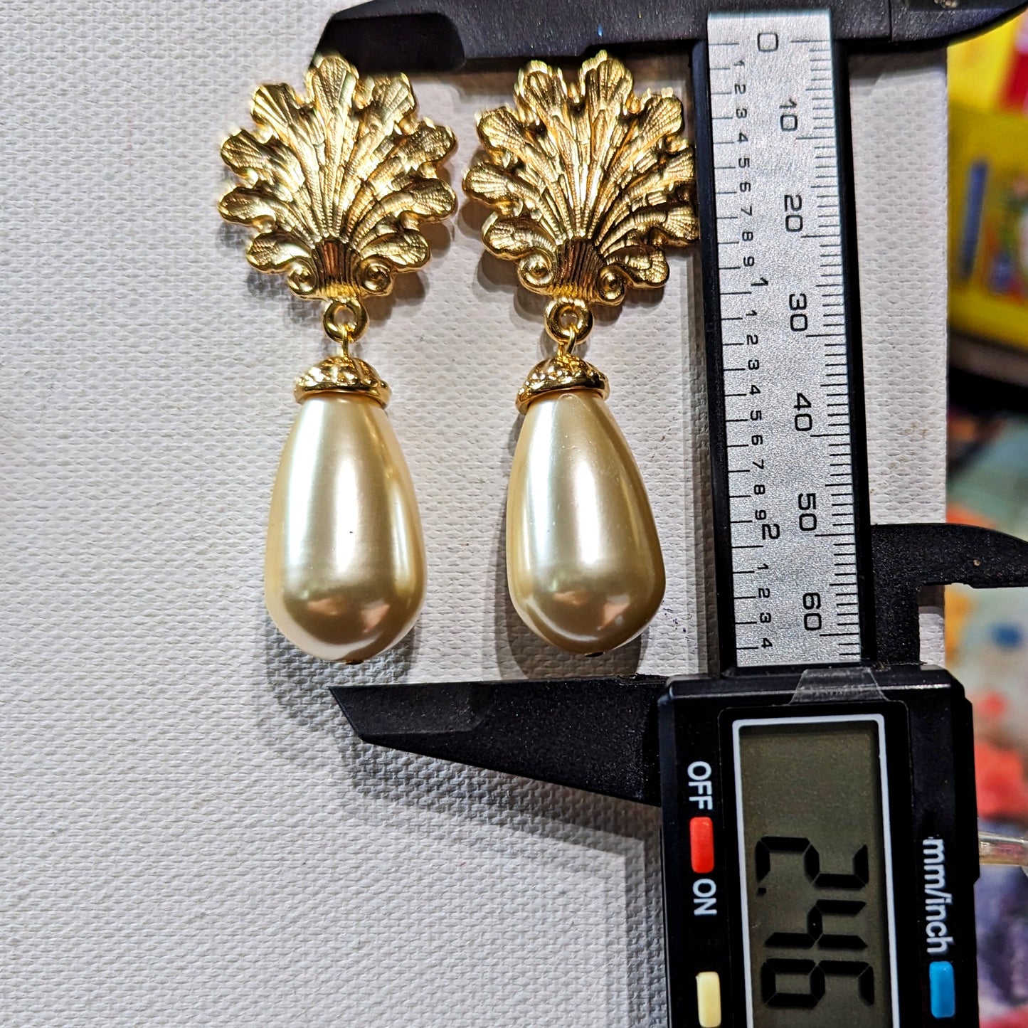 Gold Plated Shells with Vintage Japan Drop Pearls Post Earrings 2.5 inch Long USA Made by Sugar Gay Isber unisex-adult Bridal