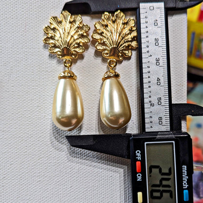 Gold Plated Shells with Vintage Japan Drop Pearls Post Earrings 2.5 inch Long USA Made by Sugar Gay Isber unisex-adult Bridal