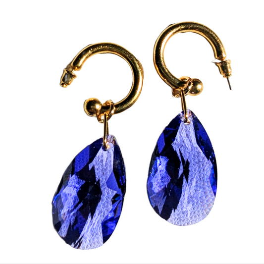 Swarovski Blue Violet Purple Crystal Earrings Gold plate USA-made Sugar Gay Isber