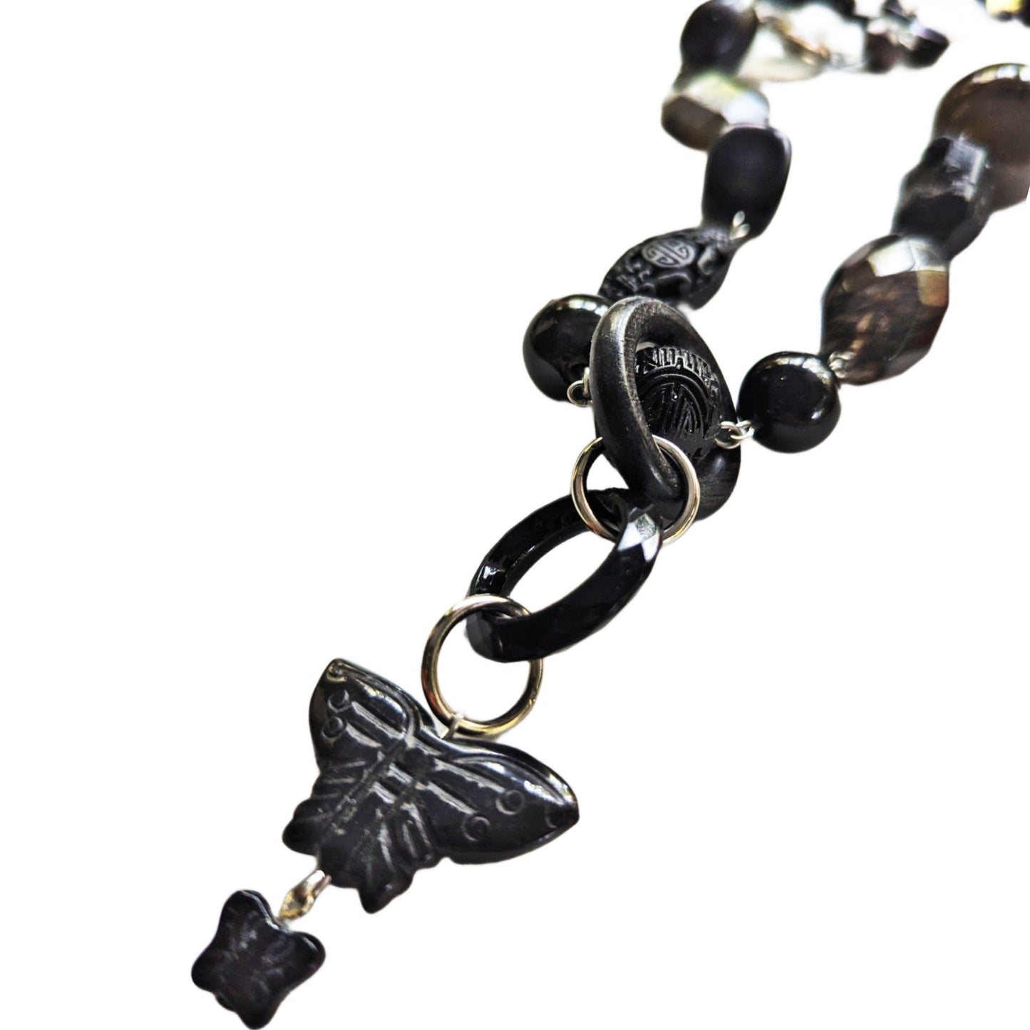 Black Beads Butterflies Labradorite Tourmaline Long Beaded Necklace Sugar Gay Isber