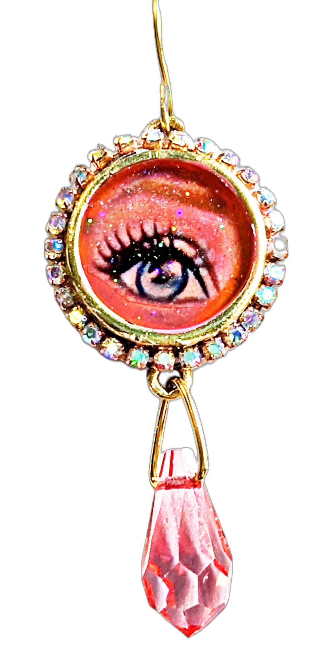 Pink Barbie Eye Earrings Gold Plated USA Made Sparkle Sugar Gay Isber 2 inches