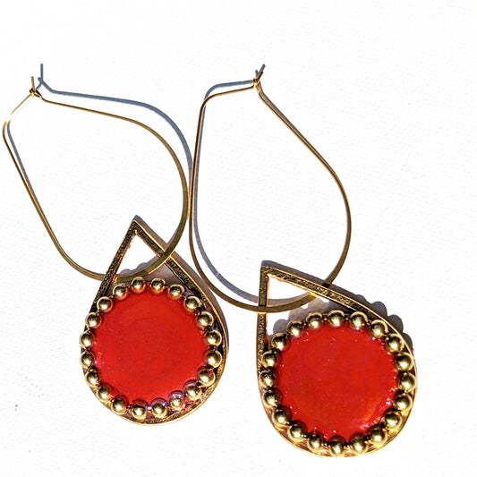 Red Faceted Glass Earrings Circle Post Gold Plated USA made Gay Isber As seen in AC Magazinehipping