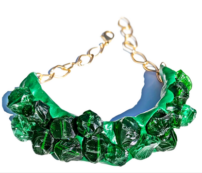 Emerald Green Glass Nugget Collar Necklace Statement Fashion Sugar Gay Isber 1 of 1