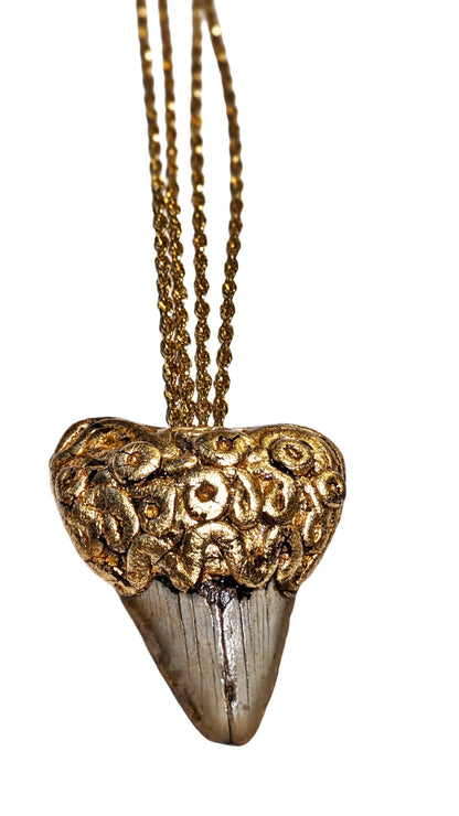 Shark Tooth Fossil Necklace Artisan Unisex Megalodon Gold Statement Sugar Gay Isber