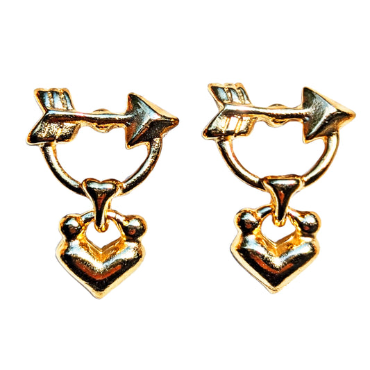 Small Dangle Heart Arrow Designer Gold Plated Post Earrings 1 inch Long USA Made by Sugar Gay Isber unisex-adult