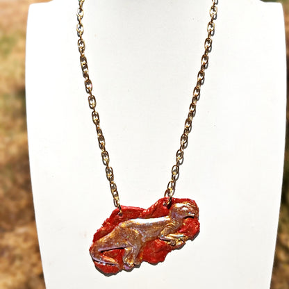 Rust Gold Dinosaur Plaque Gold Chain Handmade Each Unique Sugar Gay Isber Adjustable