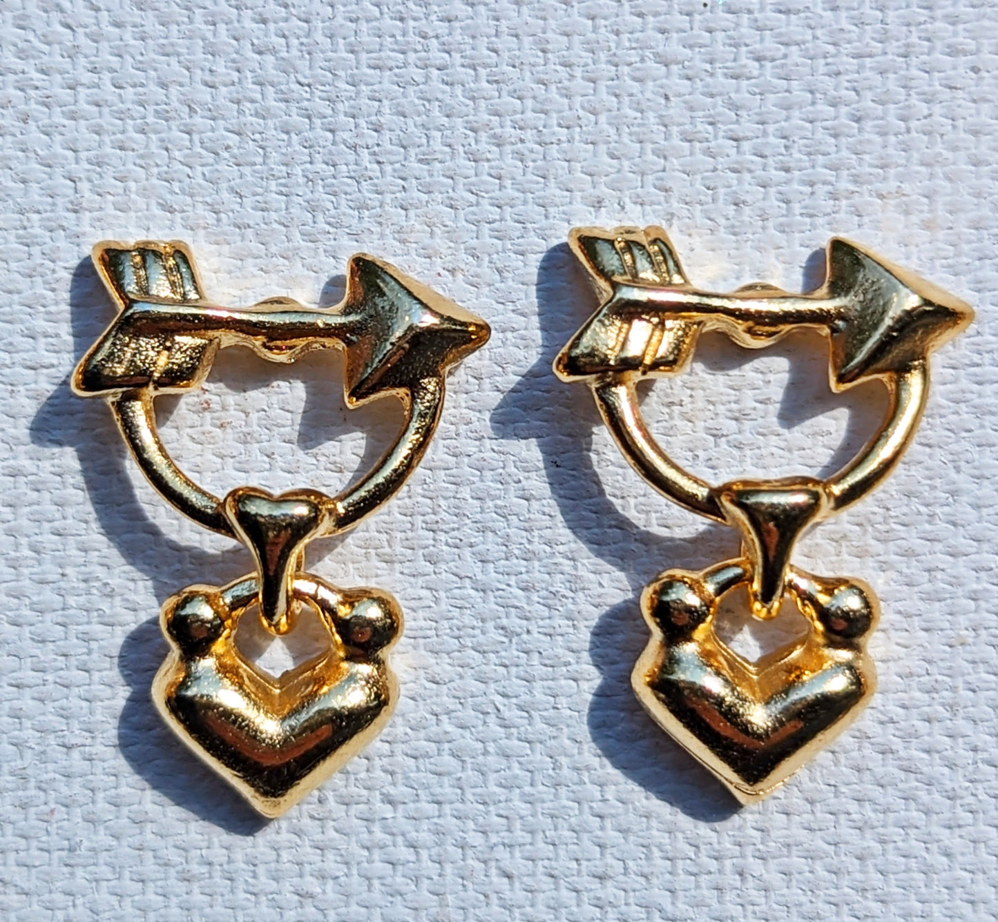 Small Dangle Heart Arrow Designer Gold Plated Post Earrings 1 inch Long USA Made by Sugar Gay Isber unisex-adult