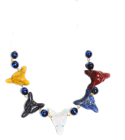 Carved Fox Face necklaces Navy Fiber Optic Hand linked Gold Adjustable 20 inch Sugar Gay Isbe