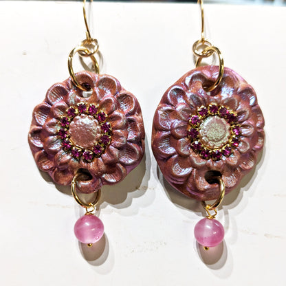 Handmade Pink Shimmer Sparkle Flower Earrings US Made Sugar Gay Isber