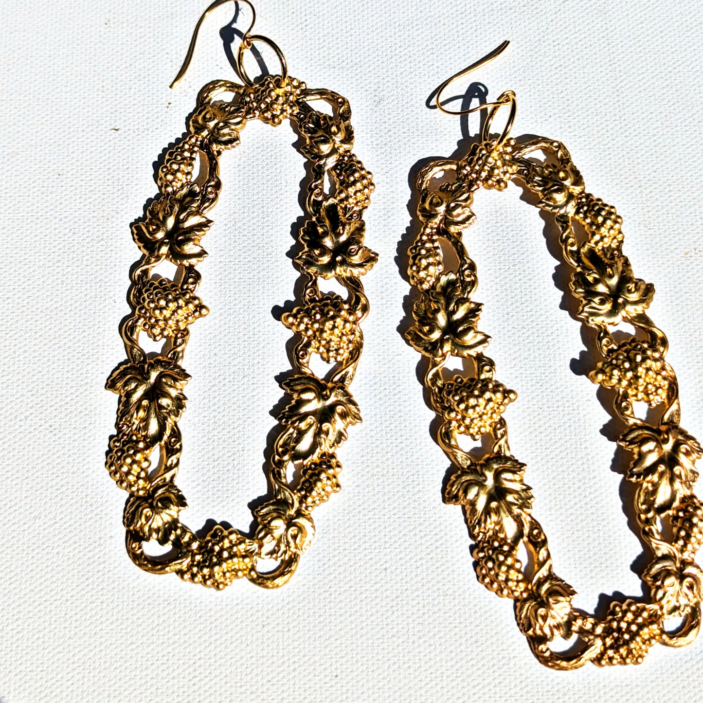 Gold plated Open Frame Vintage Style US MADE XL almost 5 in Adult Unisex Gold Earrings Gay Isber Free Gift Bag