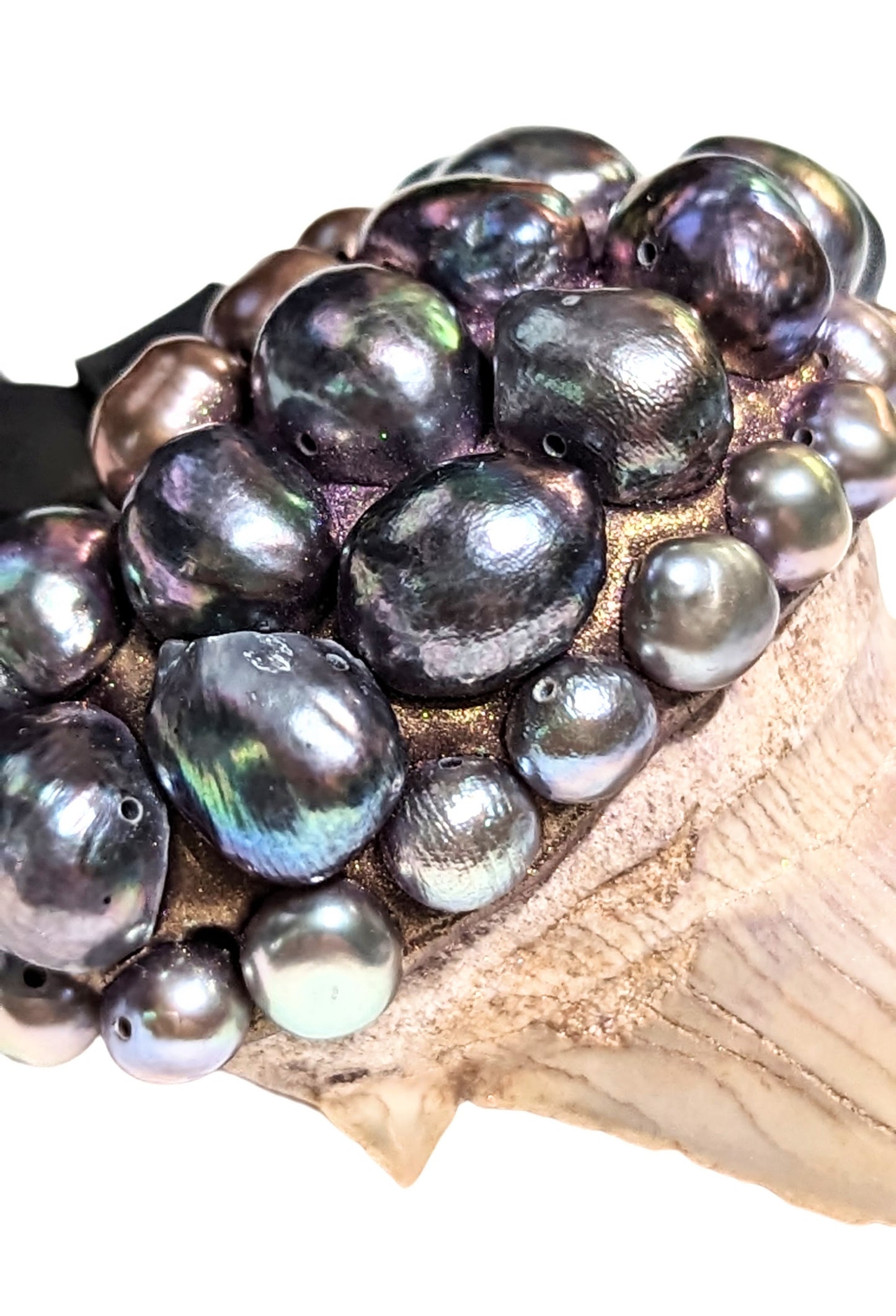 Silver Grey Purple Pearls on a Real Shark Angustiden Tooth Fossil Necklace Pearls Unisex Wedding Ocean Dentist Statement Sugar Gay Isber