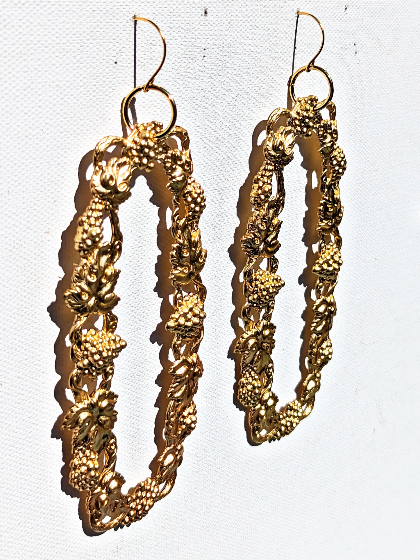 Gold plated Open Frame Vintage Style US MADE XL almost 5 in Adult Unisex Gold Earrings Gay Isber Free Gift Bag