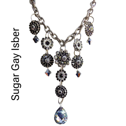 Swarovski Silver Vintage Sparkle Black Evening Bling Drop Necklace Handmade Sugar Gay Isber USA One of a kind