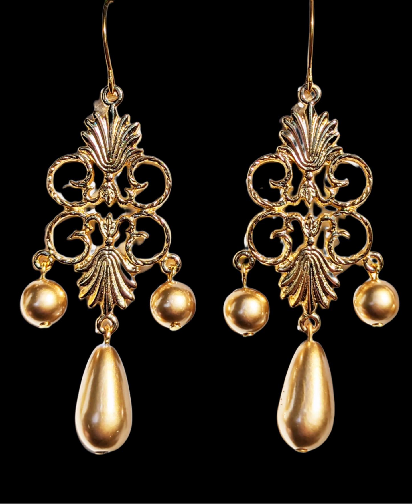 Gold Plated AMAZING Elegant Golden Vintage Pearls Drop Earrings 3-inch Long USA Made by Sugar Gay Isber unisex-adult Bridal