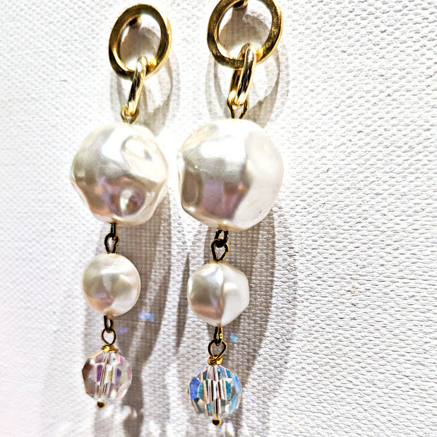 Beautiful Vintage Pearls Earrings with Gold Plated USA Made Hooks Sugar Gay Isber 3 inches