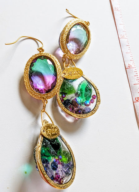 Green Purple Earrings Lab Create Faceted Gems Hand Made Sugar Gay Isber USA adult women